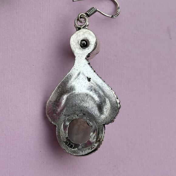 925 Sterling Rainbow Moonstone Dangle Earrings - Picture 4 of 5